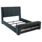 Cama Preston tapizada California King con audio y visualizador de llamas, color azul oscuro