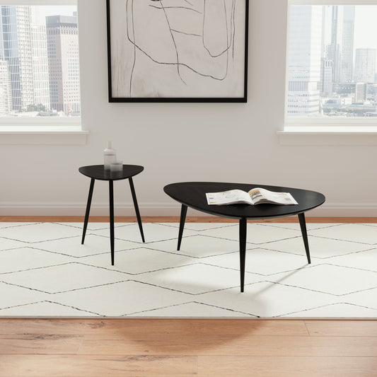 Juego de mesa de centro y auxiliar triangular Odessa de 2 piezas, color negro