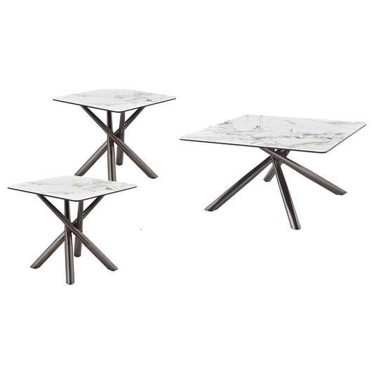 Juego de mesa de centro y auxiliar cuadrada Carvell de 3 piezas Mirage White