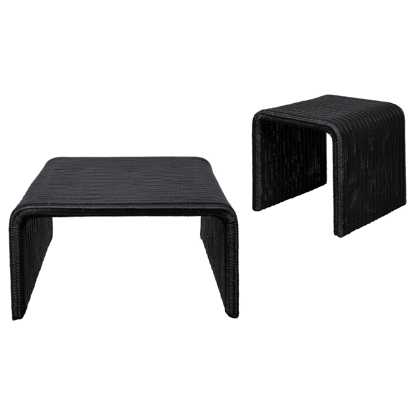 Juego de mesa auxiliar y de centro de ratán de 2 piezas Cahya, color negro