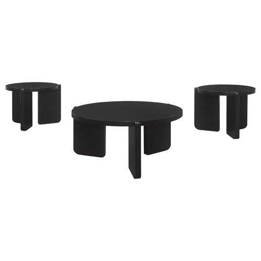 Juego de mesa de centro y auxiliar de madera maciza Cordova de 3 piezas, color negro