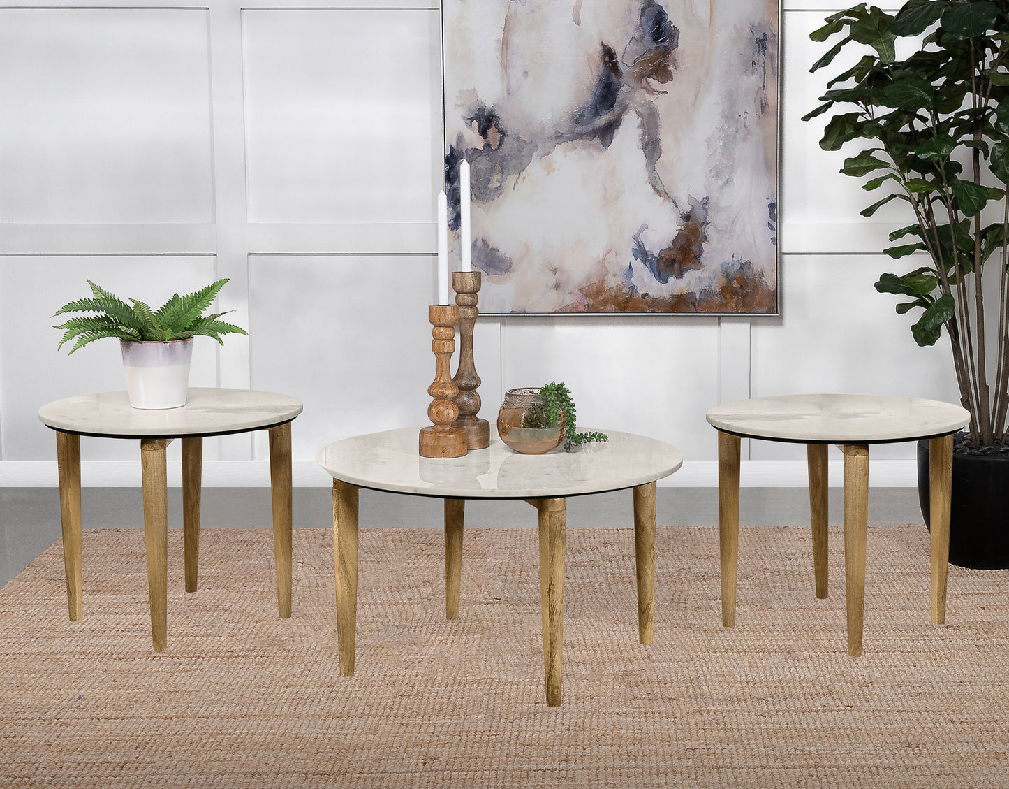 Juego de mesa de centro y auxiliar de 3 piezas Aldis en blanco