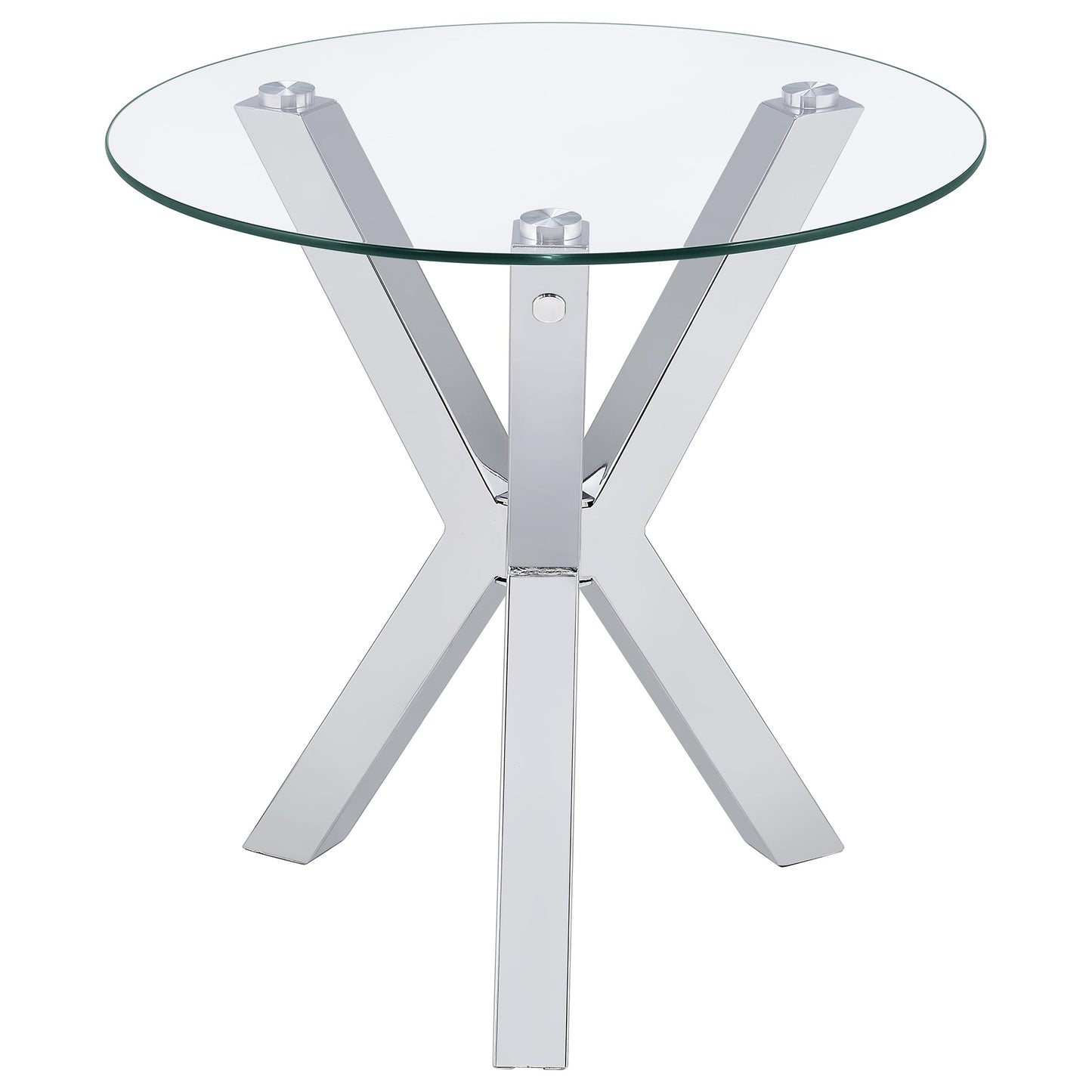 Mesa auxiliar redonda Kenzie con tapa de vidrio templado cromada