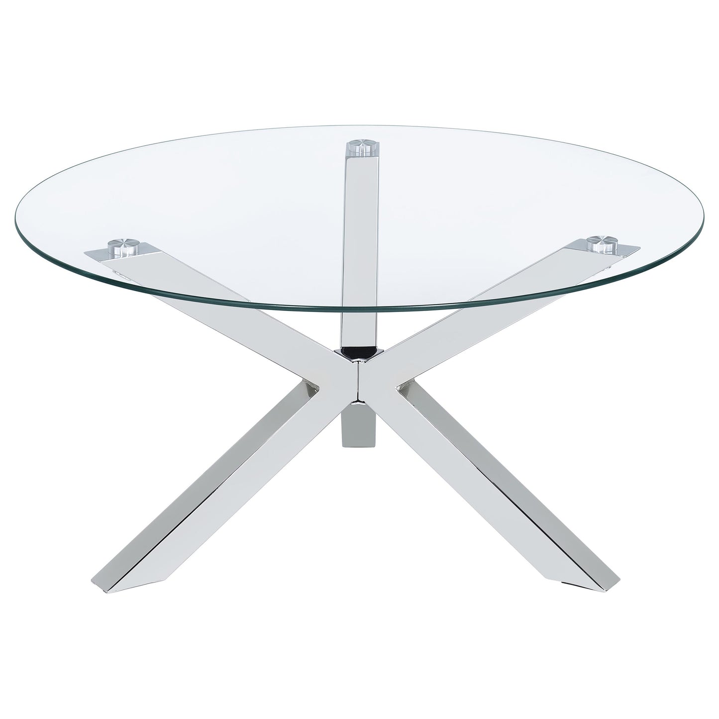 Mesa de centro redonda Kenzie con tapa de vidrio templado y acabado cromado