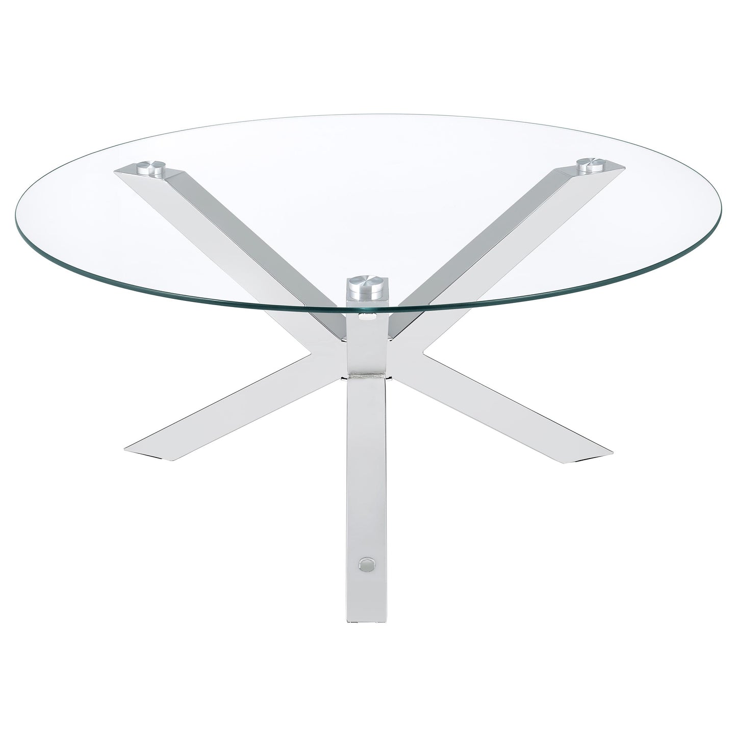 Mesa de centro redonda Kenzie con tapa de vidrio templado y acabado cromado