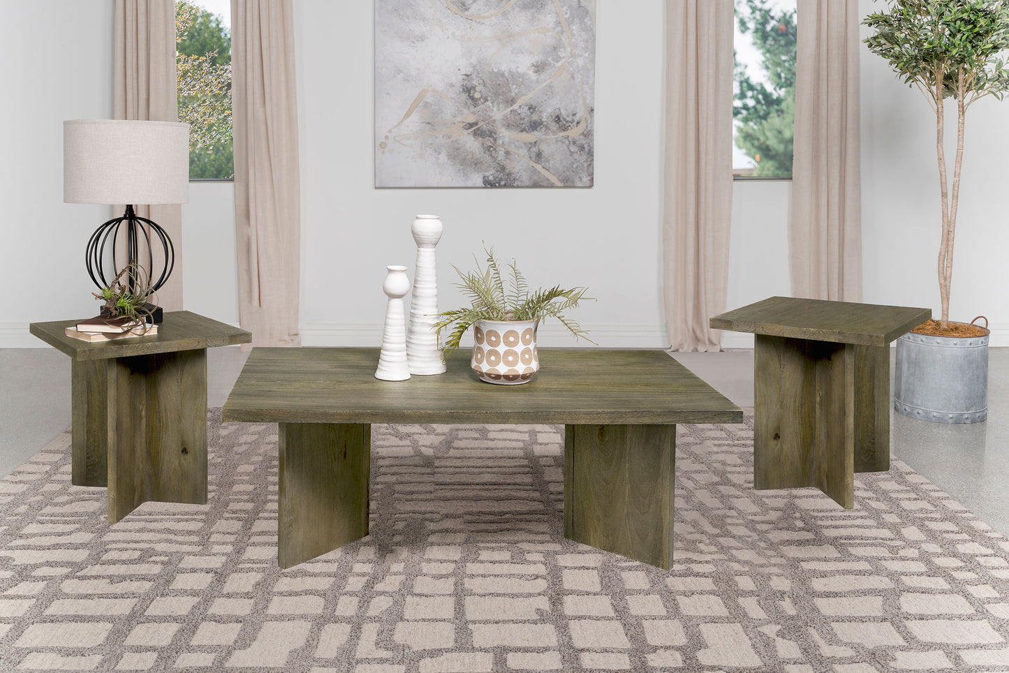 Juego de mesa auxiliar y de centro Andando de 3 piezas en color marrón mango