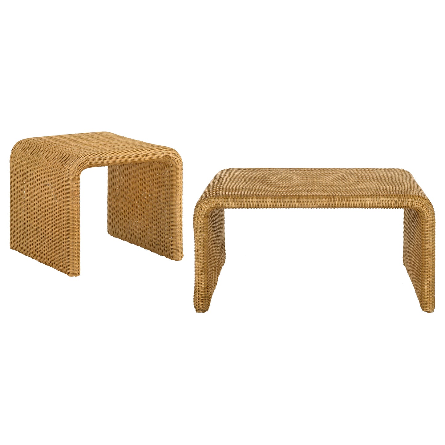 Juego de mesa auxiliar y de centro de ratán de 2 piezas Cahya, color natural