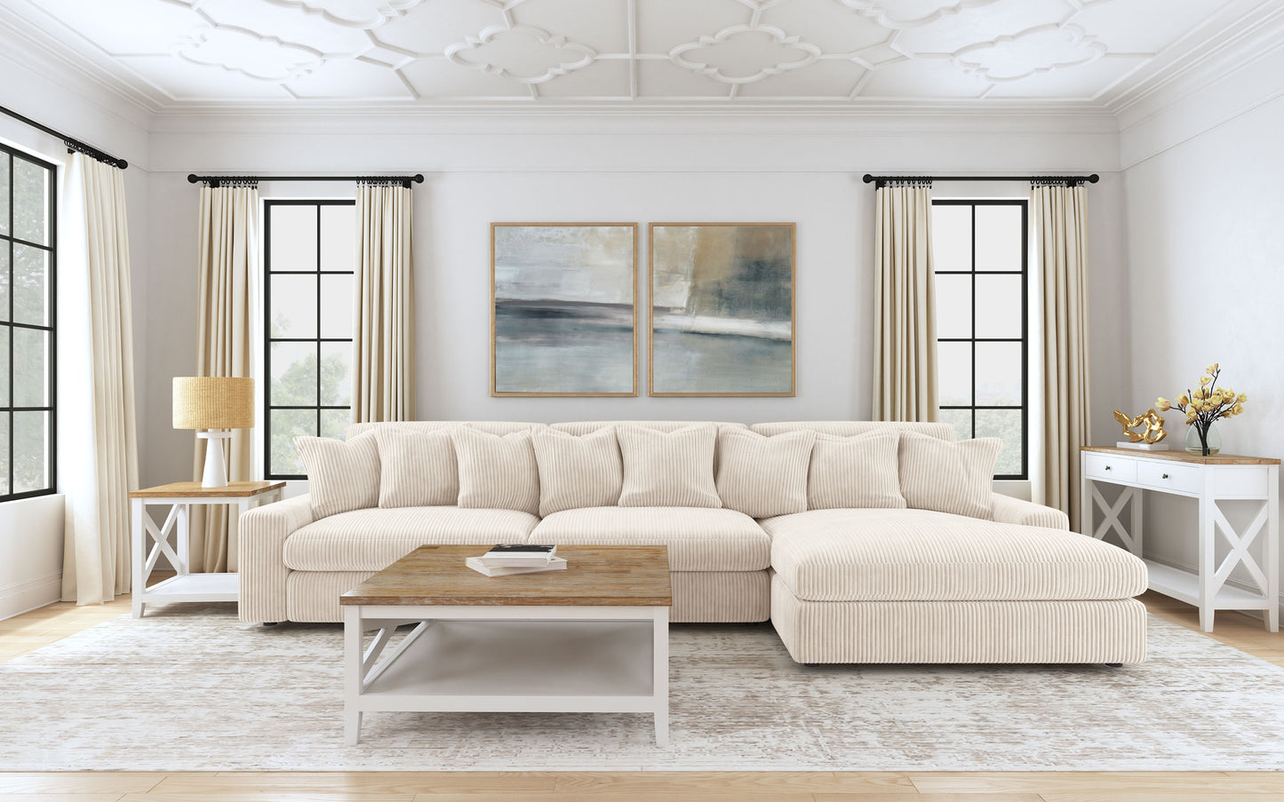 Sofá chaise longue reversible tapizado Blaine color arena