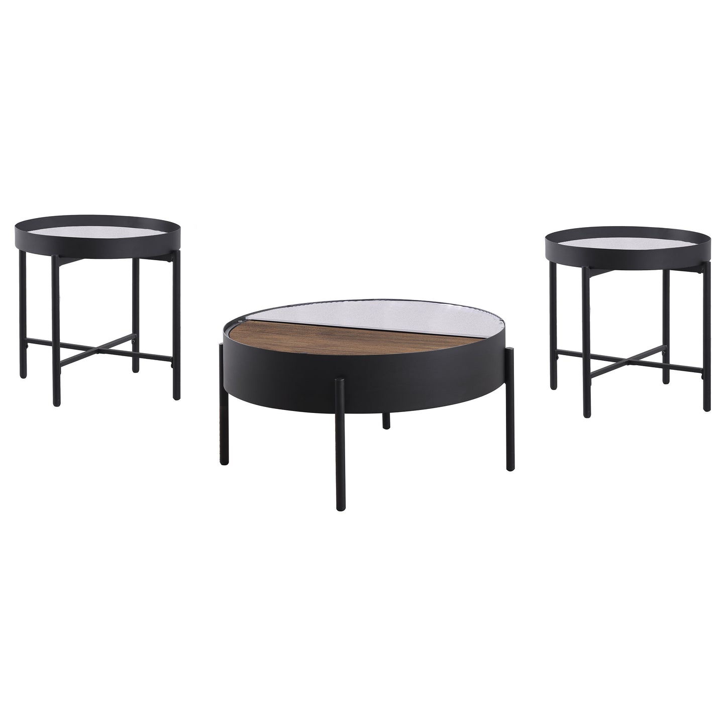 Juego de mesa auxiliar y de centro redonda de 3 piezas Ozella en color negro arena