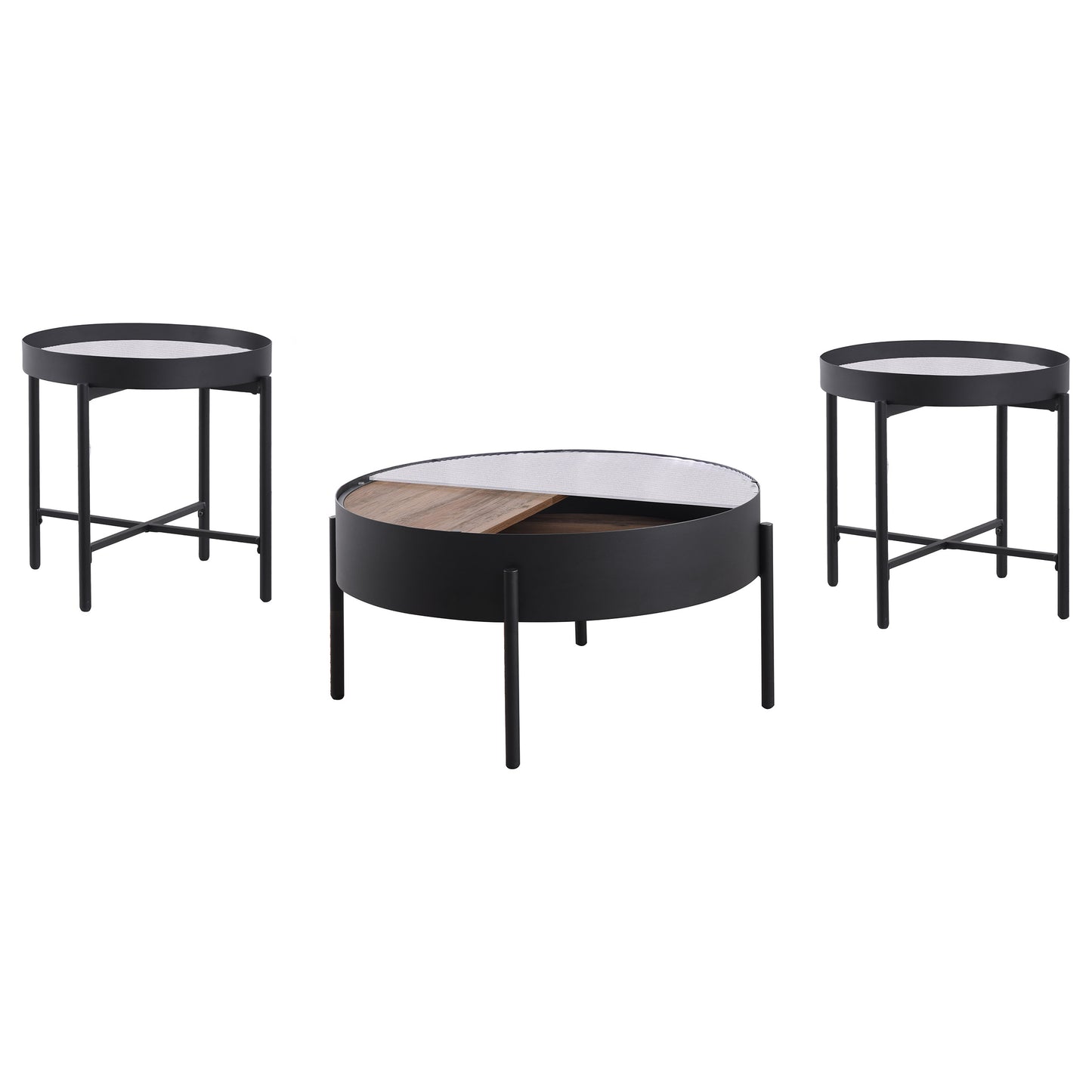Juego de mesa auxiliar y de centro redonda de 3 piezas Ozella en color negro arena