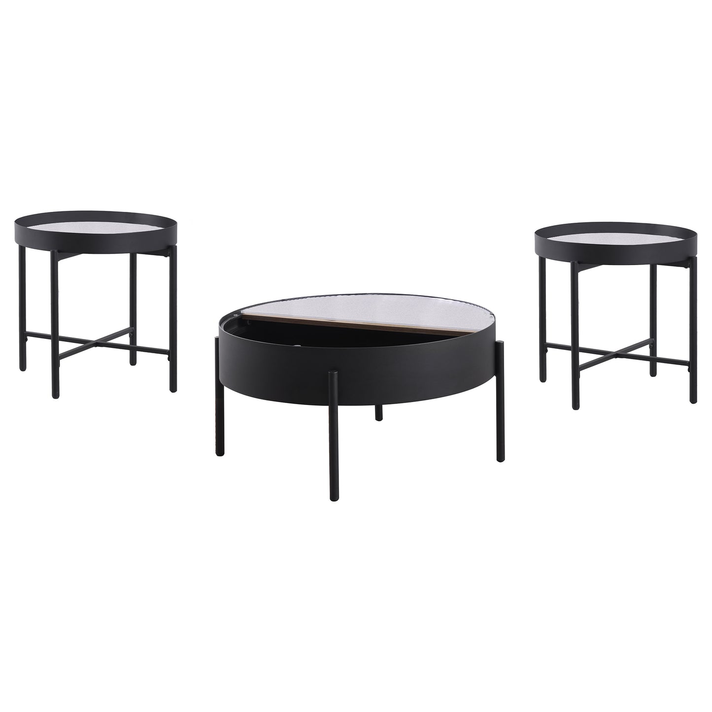 Juego de mesa auxiliar y de centro redonda de 3 piezas Ozella en color negro arena