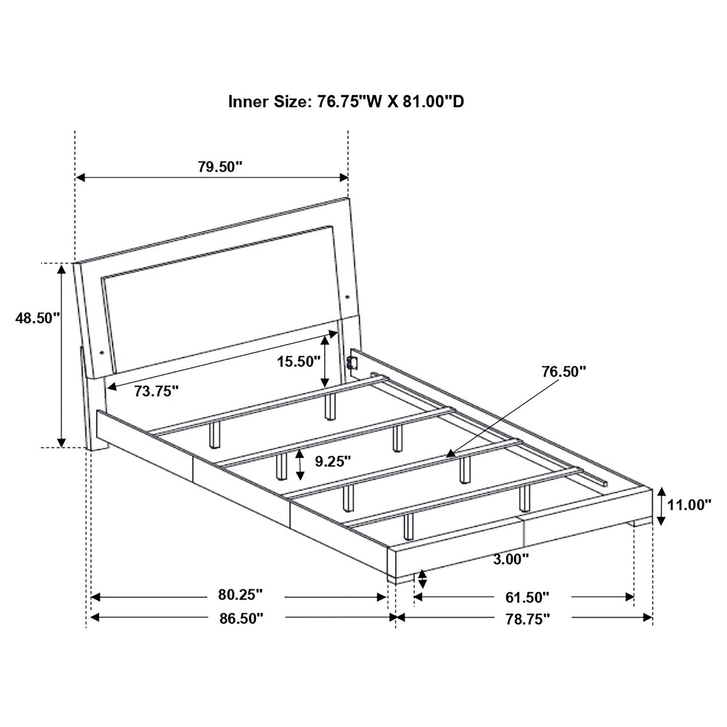 Cama con panel LED Felicity Wood Eastern King, color blanco brillante