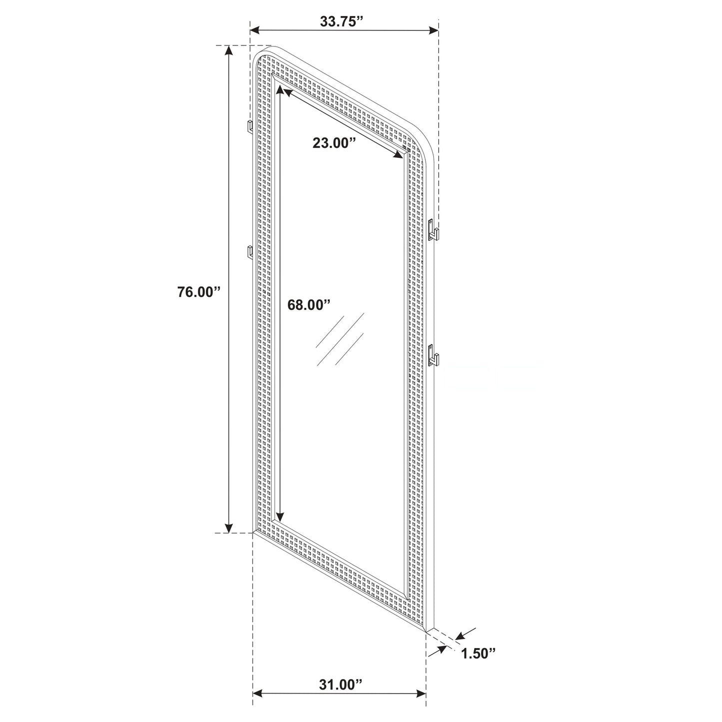 Espejo de pie de cuerpo entero con tejido de caña Arini, lavado arena