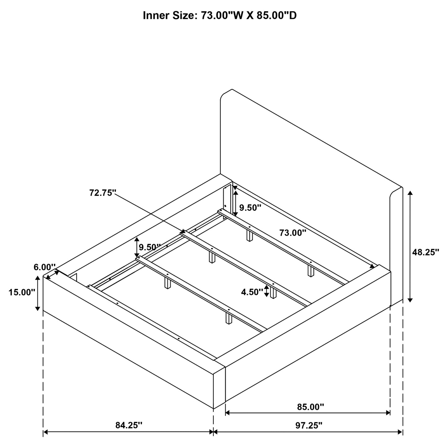 Cama California King Rebecca tapizada en piel sintética color crema