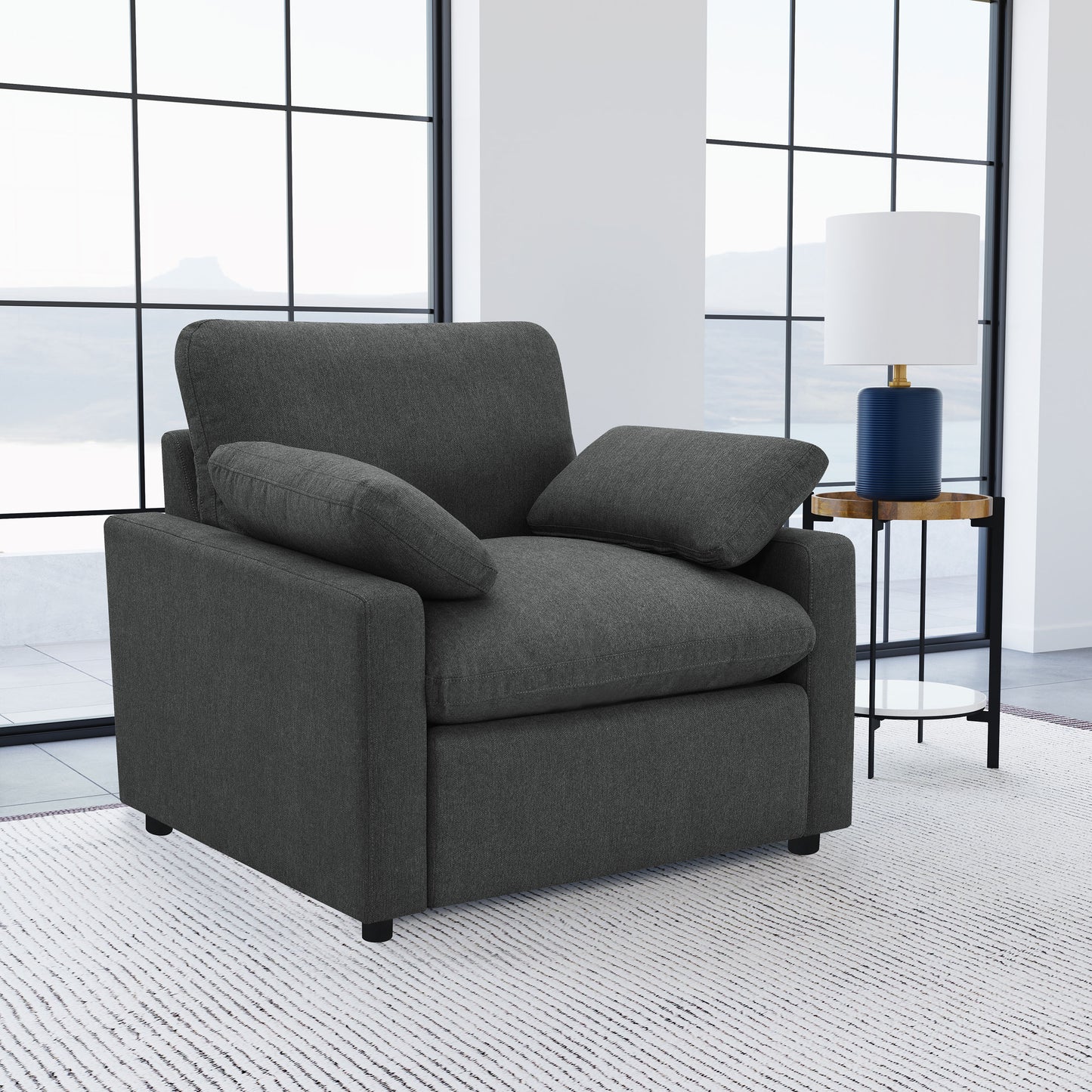 Sillón reclinable eléctrico tapizado Collins gris oscuro