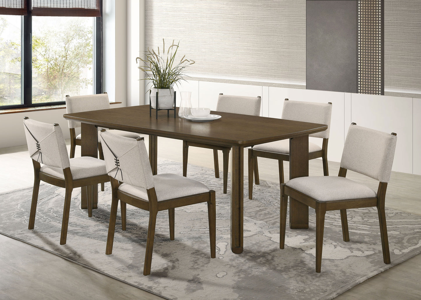 Juego de mesa de comedor rectangular de madera Ottowa de 7 piezas, color marrón