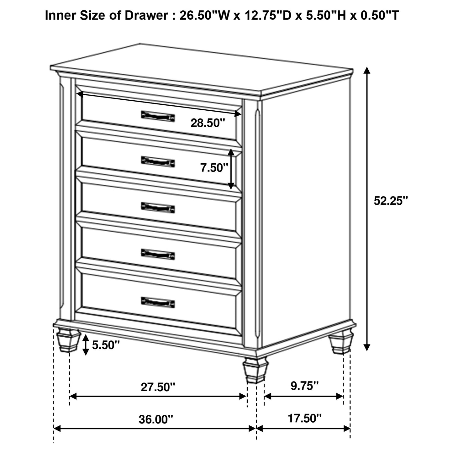 Juego de dormitorio Franco Eastern King de 5 piezas en blanco desgastado