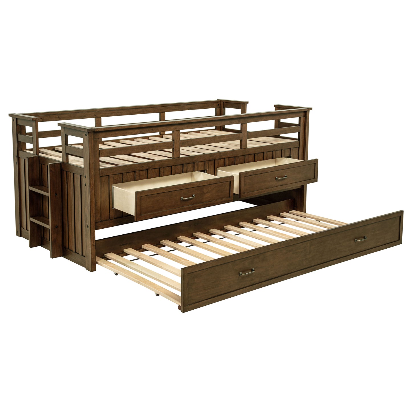 Cama individual tipo capitán Carlsbad Wood con cama nido, color marrón medio