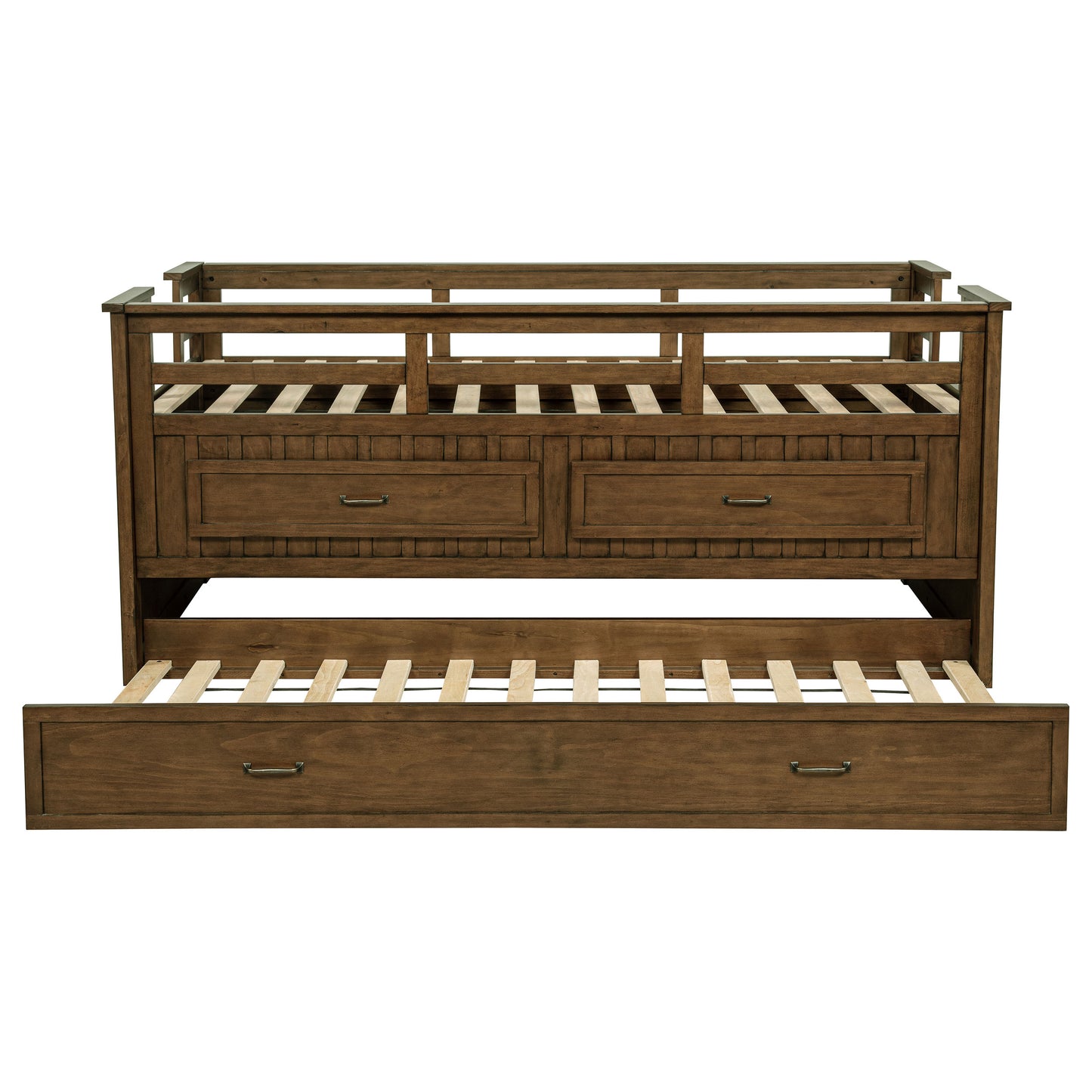 Cama individual tipo capitán Carlsbad Wood con cama nido, color marrón medio