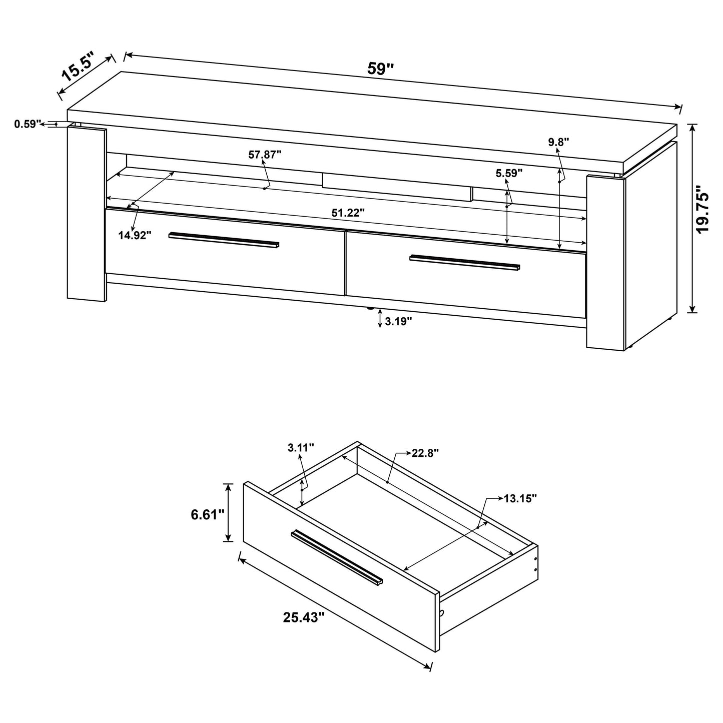 Mueble para TV Elkton de 59 pulgadas, madera de ingeniería con dos cajones, color gris desgastado