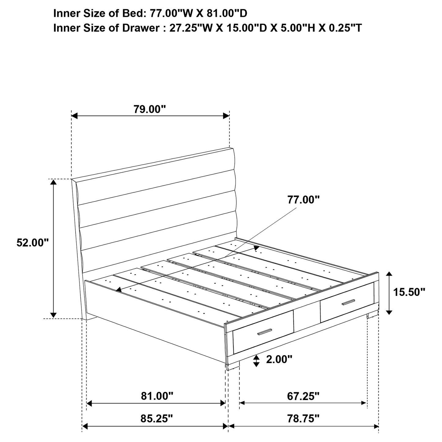 Juego de dormitorio Felicity de 4 piezas con plataforma Eastern King, color blanco