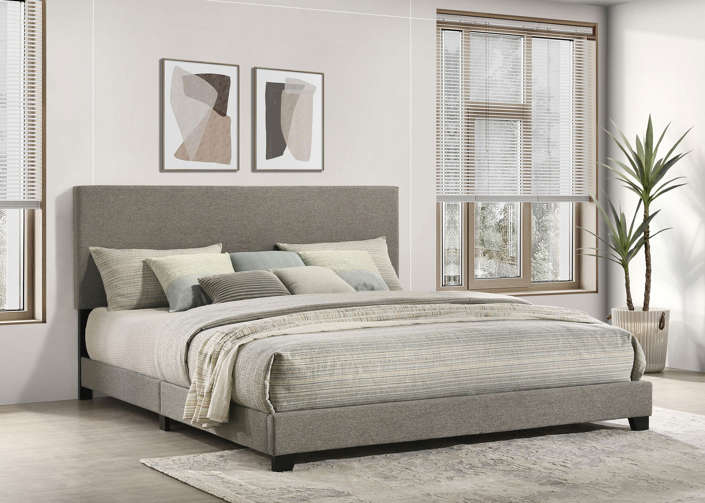 Dorian Fabric Upholstered Eastern King Panel Bed Taupe