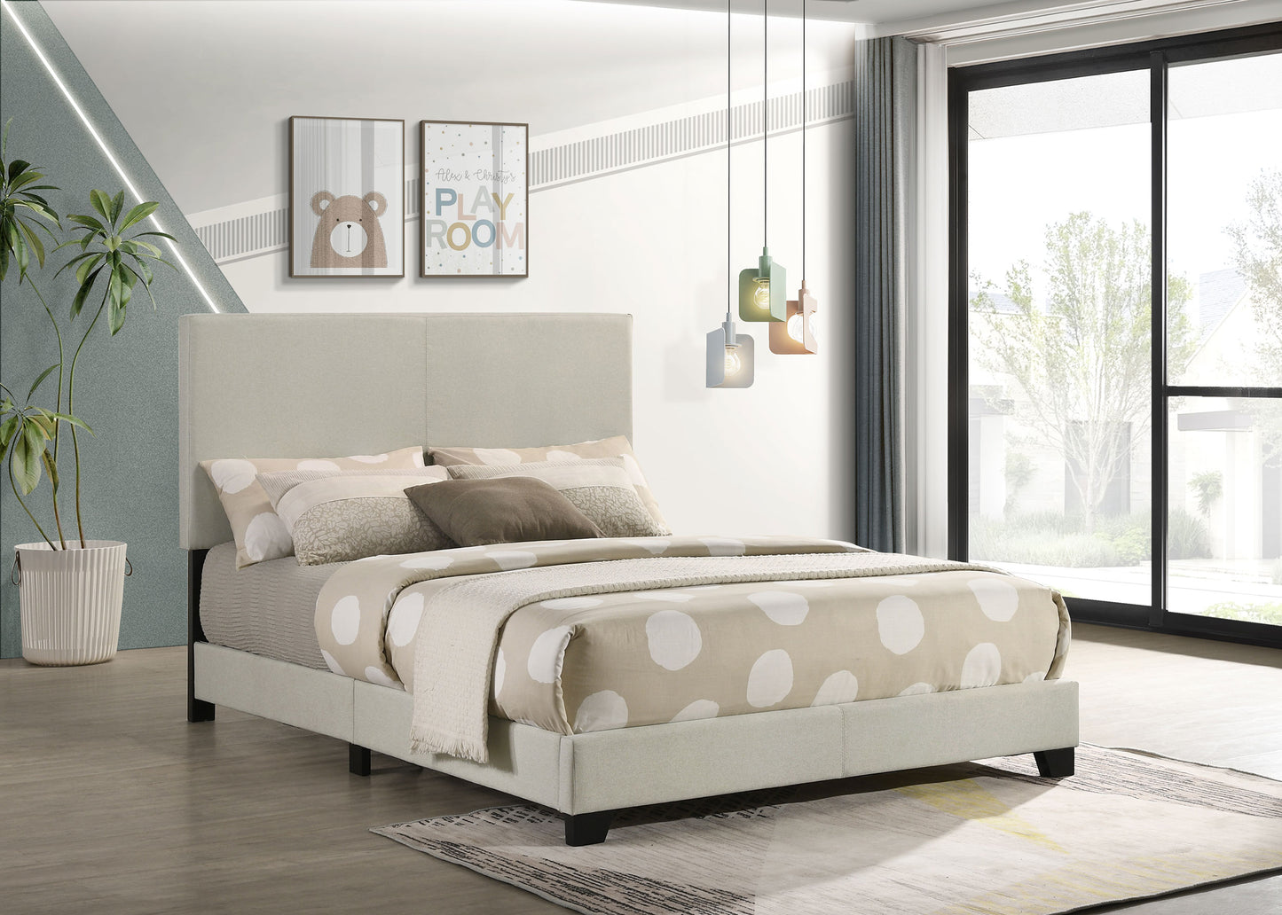 Dorian Fabric Upholstered Full Panel Bed Cream