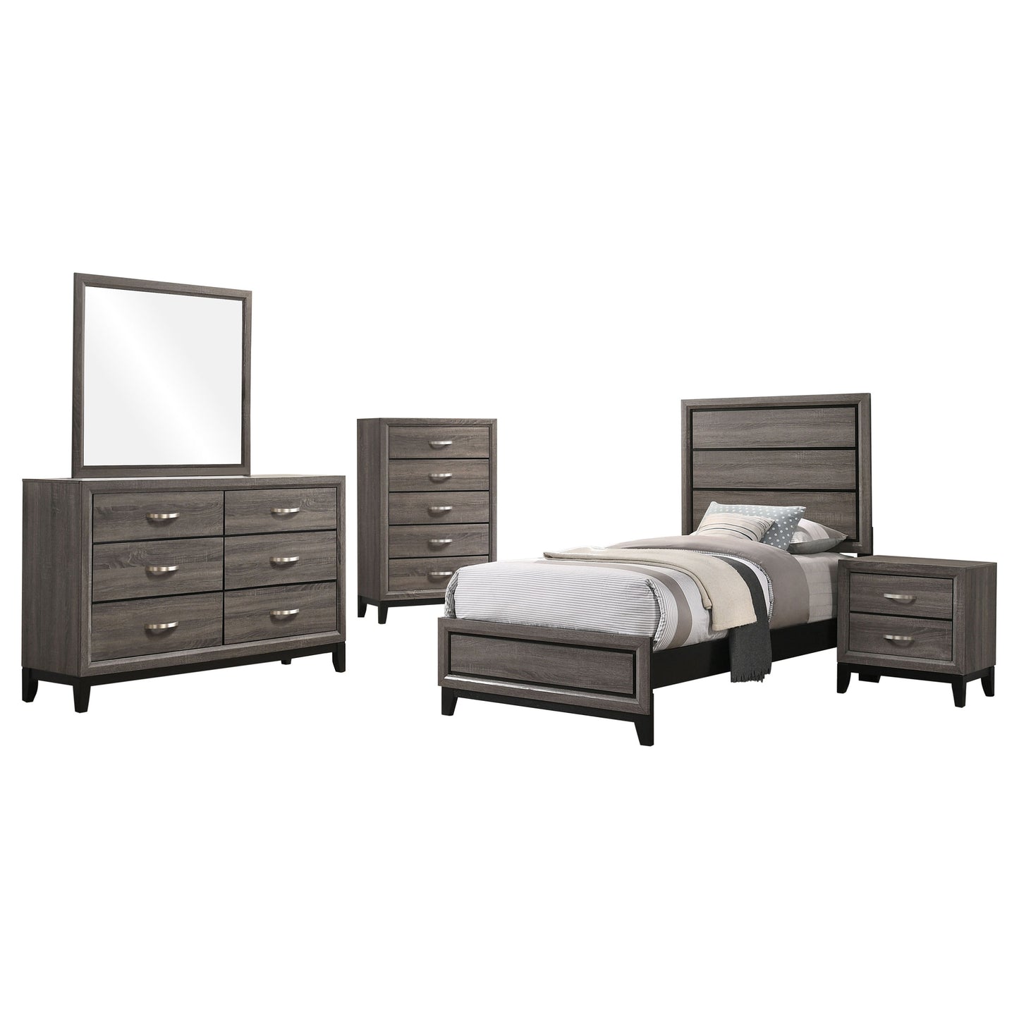 Juego de dormitorio individual Watson de 5 piezas en roble gris