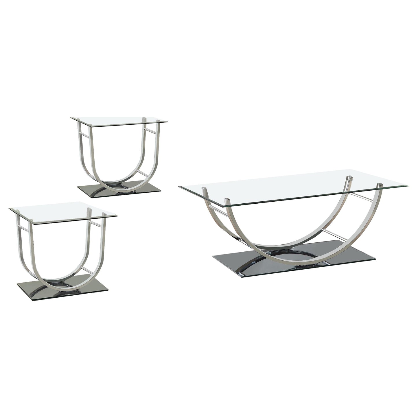 Juego de mesa auxiliar y de centro con tapa de vidrio de 3 piezas Danville, cromado