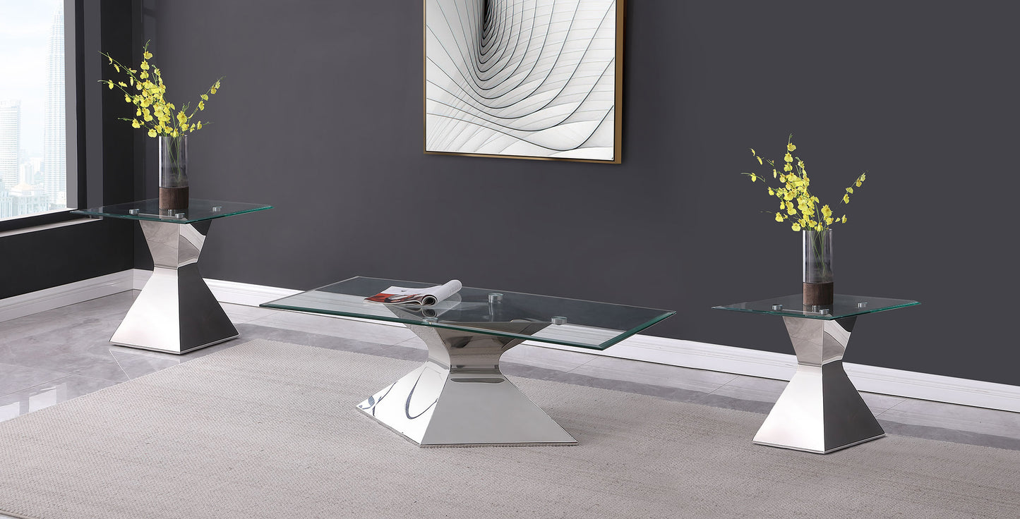Juego de mesa de centro y auxiliar rectangular Jenny de 3 piezas, cromado