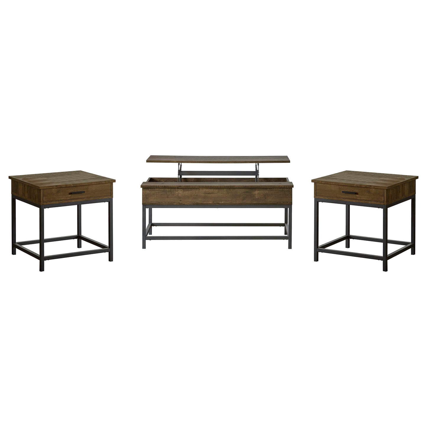 Juego de mesa auxiliar y de centro elevable Byers de 3 piezas en roble marrón