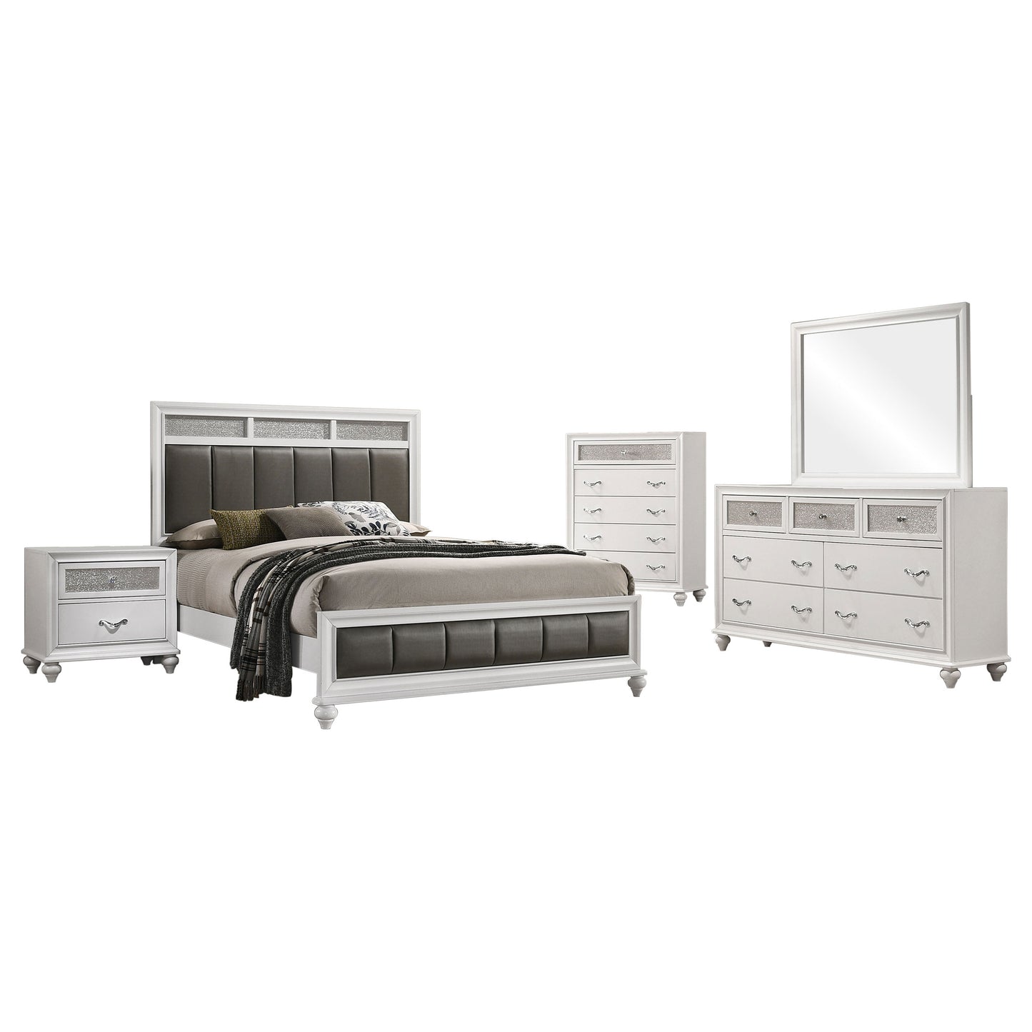 Juego de dormitorio Barzini Eastern King de 5 piezas, color blanco