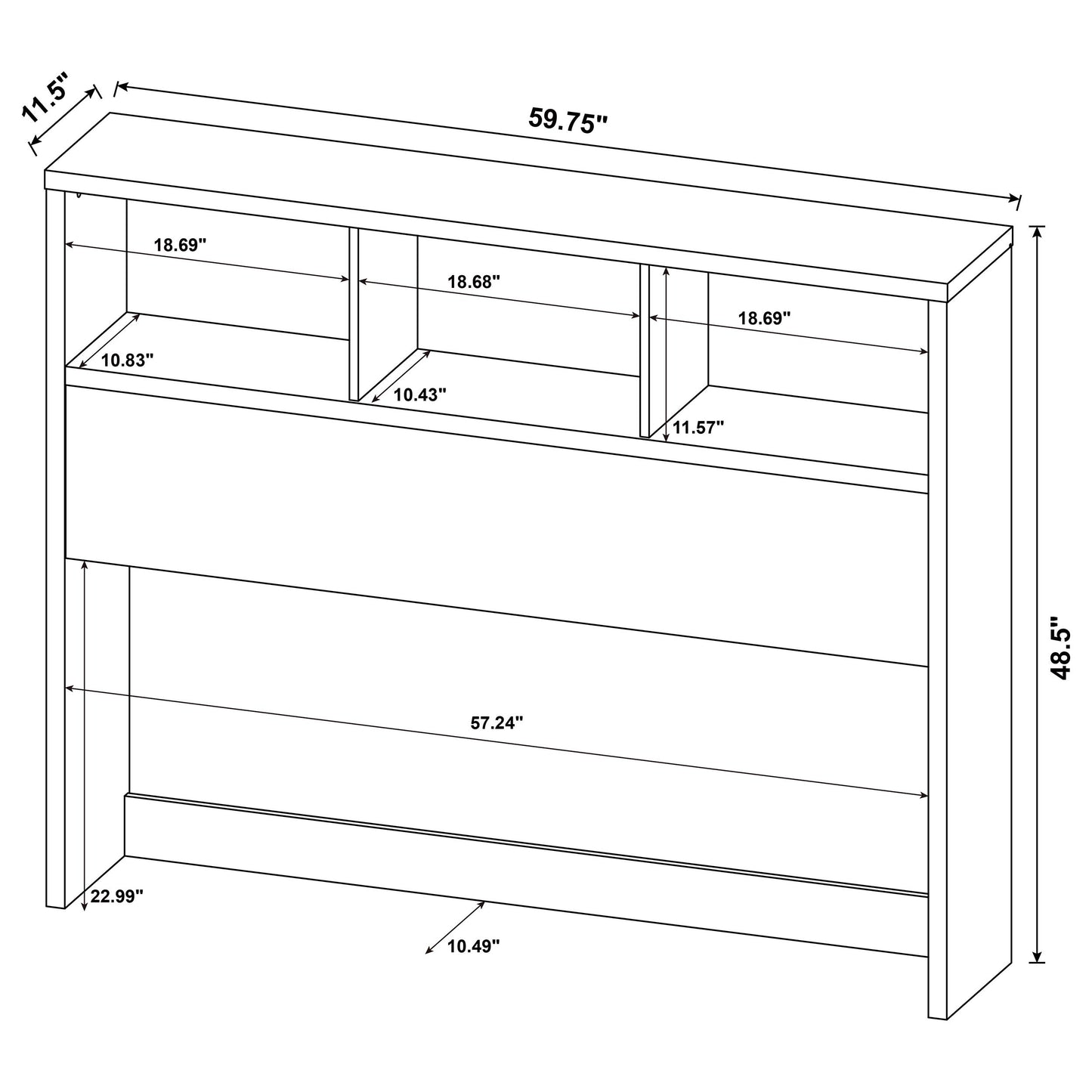 Juego de dormitorio Westpark de 3 piezas con cabecero y librería tamaño queen, color negro