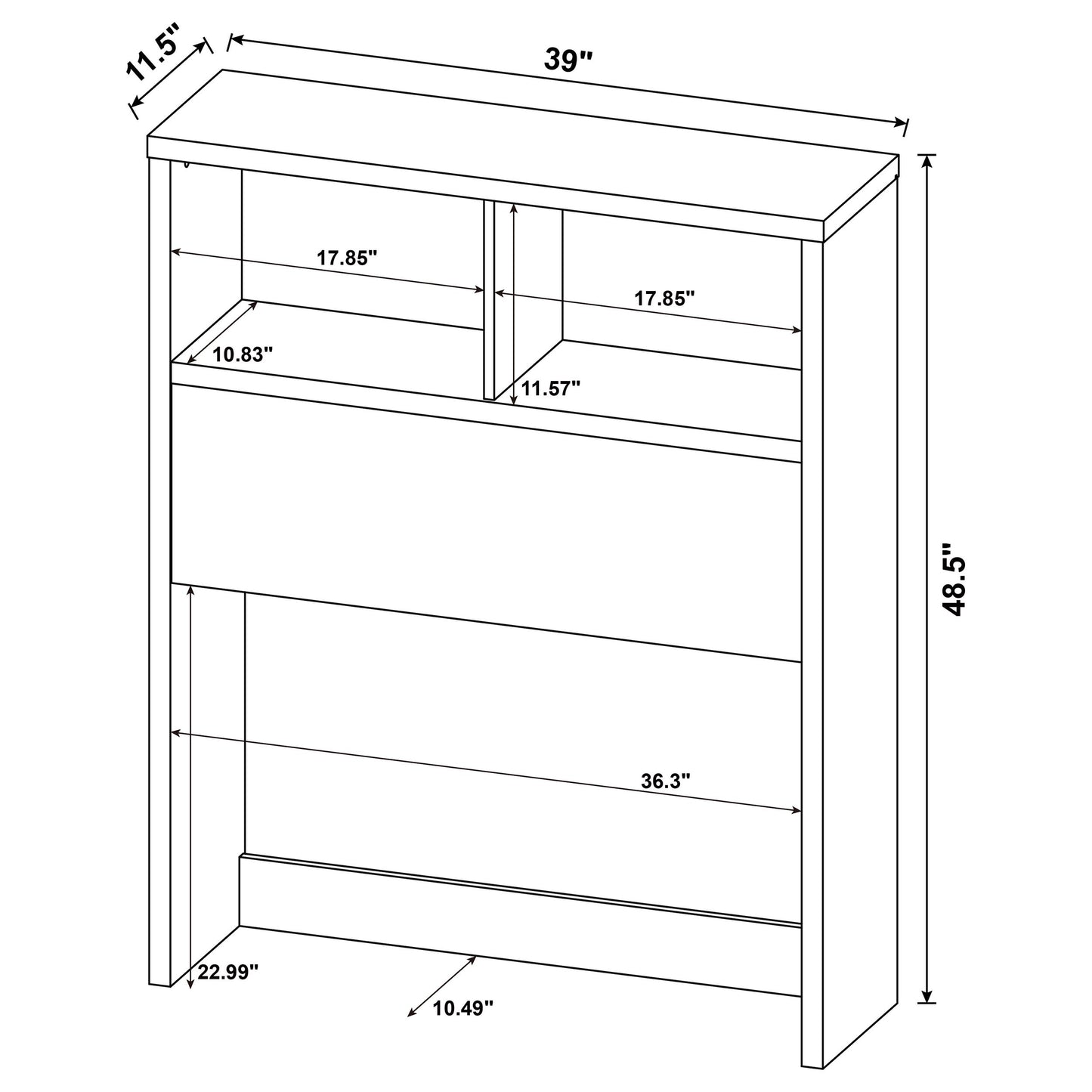 Juego de dormitorio individual de 3 piezas Westpark con cabecero y librería en negro