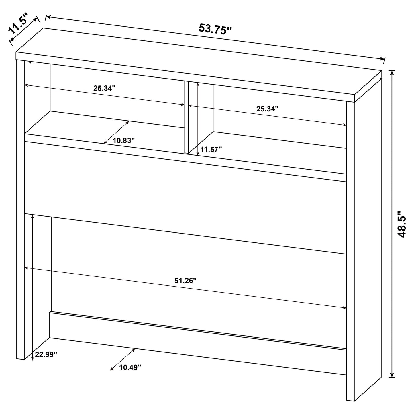 Juego de dormitorio completo de 3 piezas Westpark con cabecero y librería de pino