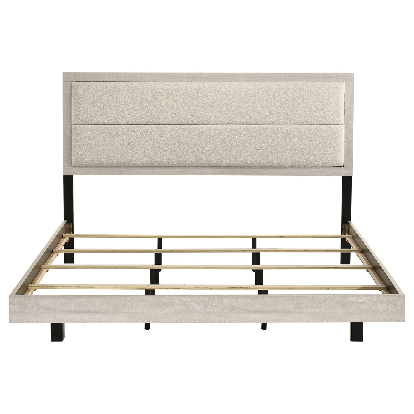 Cama Trenton de 54 pulgadas con paneles de madera estilo oriental, tamaño king, color crema rústico