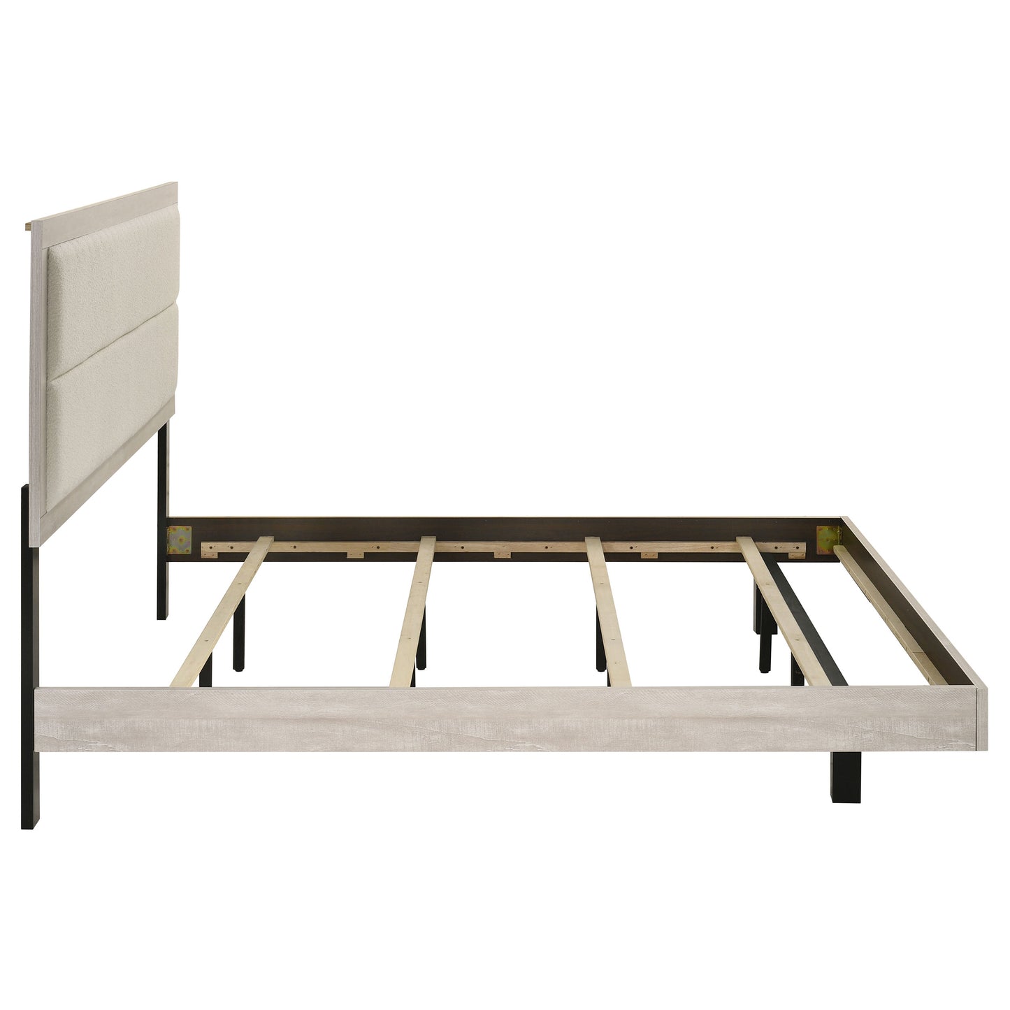 Cama Trenton de 54 pulgadas con paneles de madera estilo oriental, tamaño king, color crema rústico