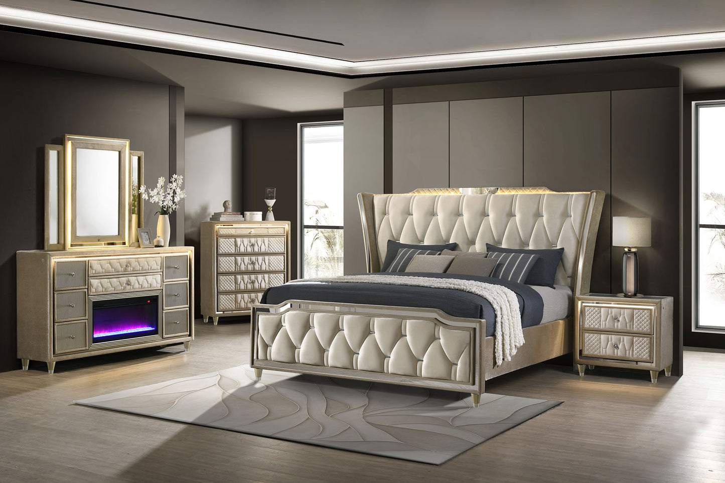Lorient 2-drawer LED Nightstand with USB Ivory and Camel