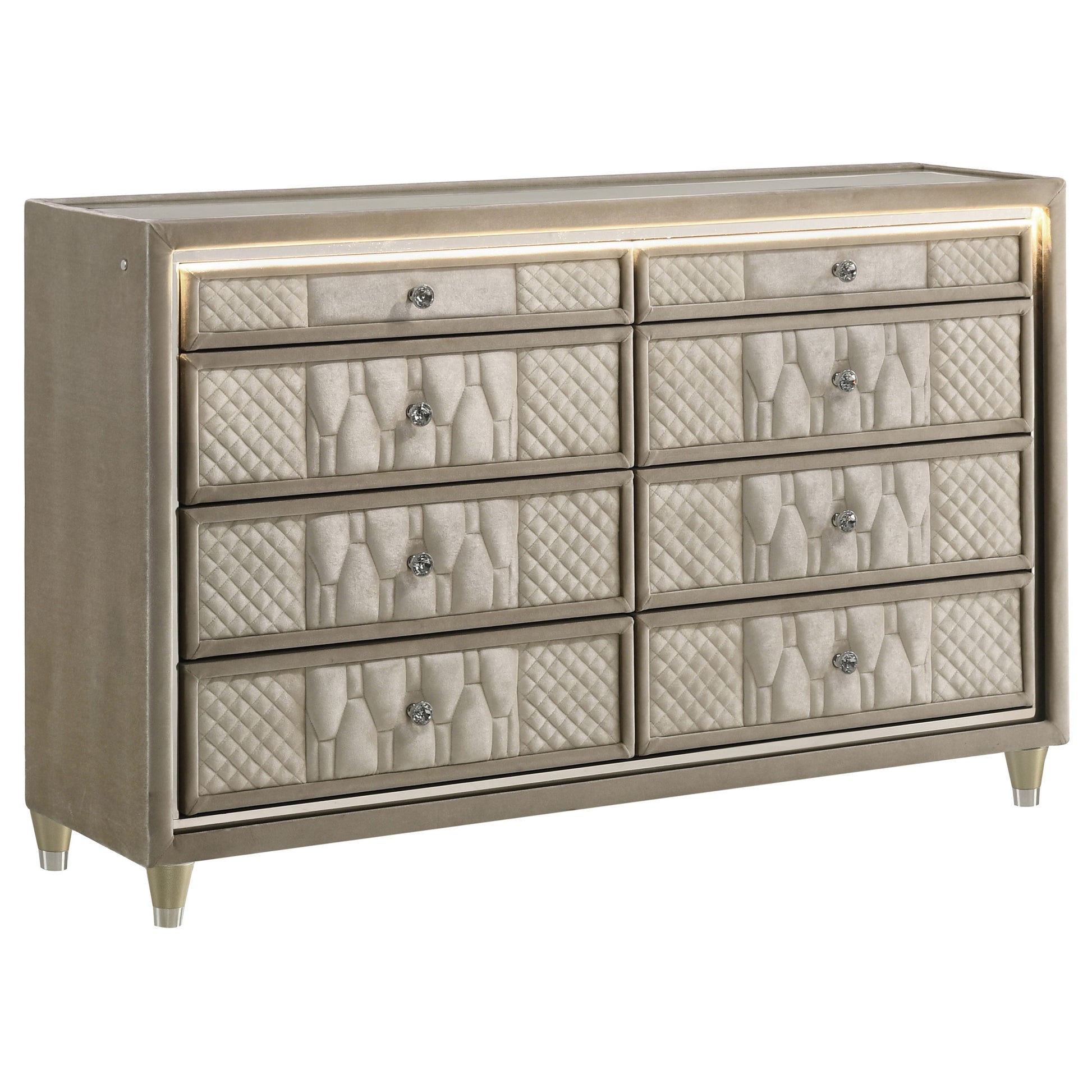 Lorient 8-Drawer LED Bedroom Dresser Cabinet Ivory and Camel Lorient 8-Drawer LED Bedroom Dresser Cabinet Ivory and Camel