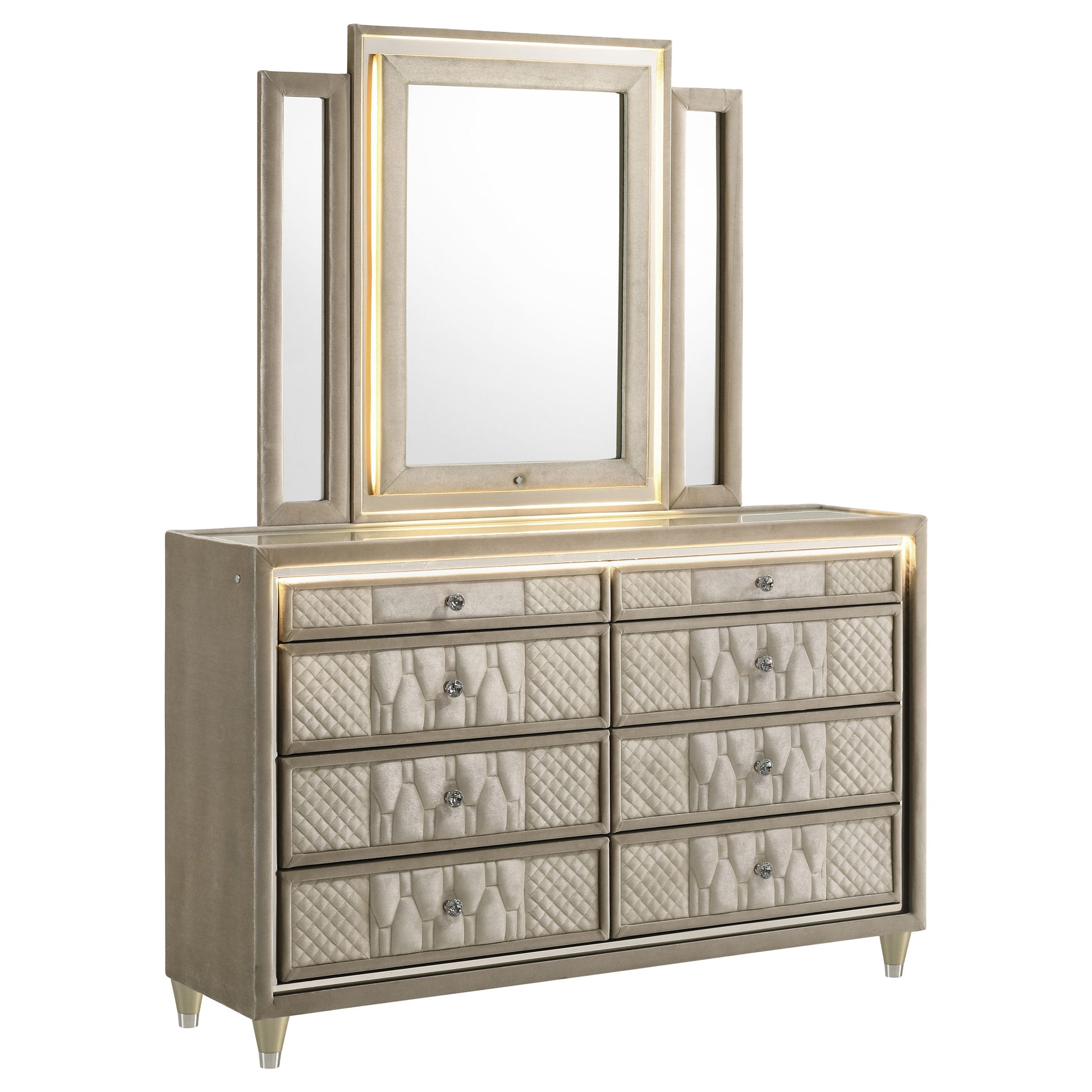 ivory dresser with mirror Sonya 6-Drawer Upholstered Bedroom Dresser with Mirror Ivory