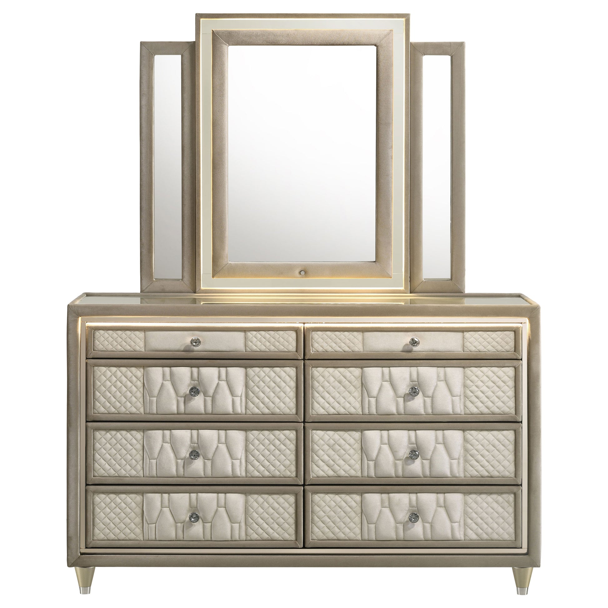 Lorient 8-Drawer LED Dresser with Mirror Ivory and Camel Lorient 8-Drawer LED Dresser with Mirror Ivory and Camel