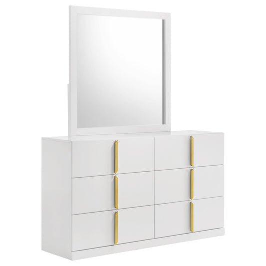 Ines 6-drawer Bedroom Dresser with Mirror White High Gloss