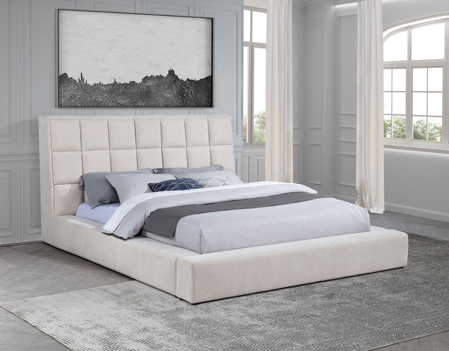 Dreux Upholstered California King Panel Platform Bed Cream