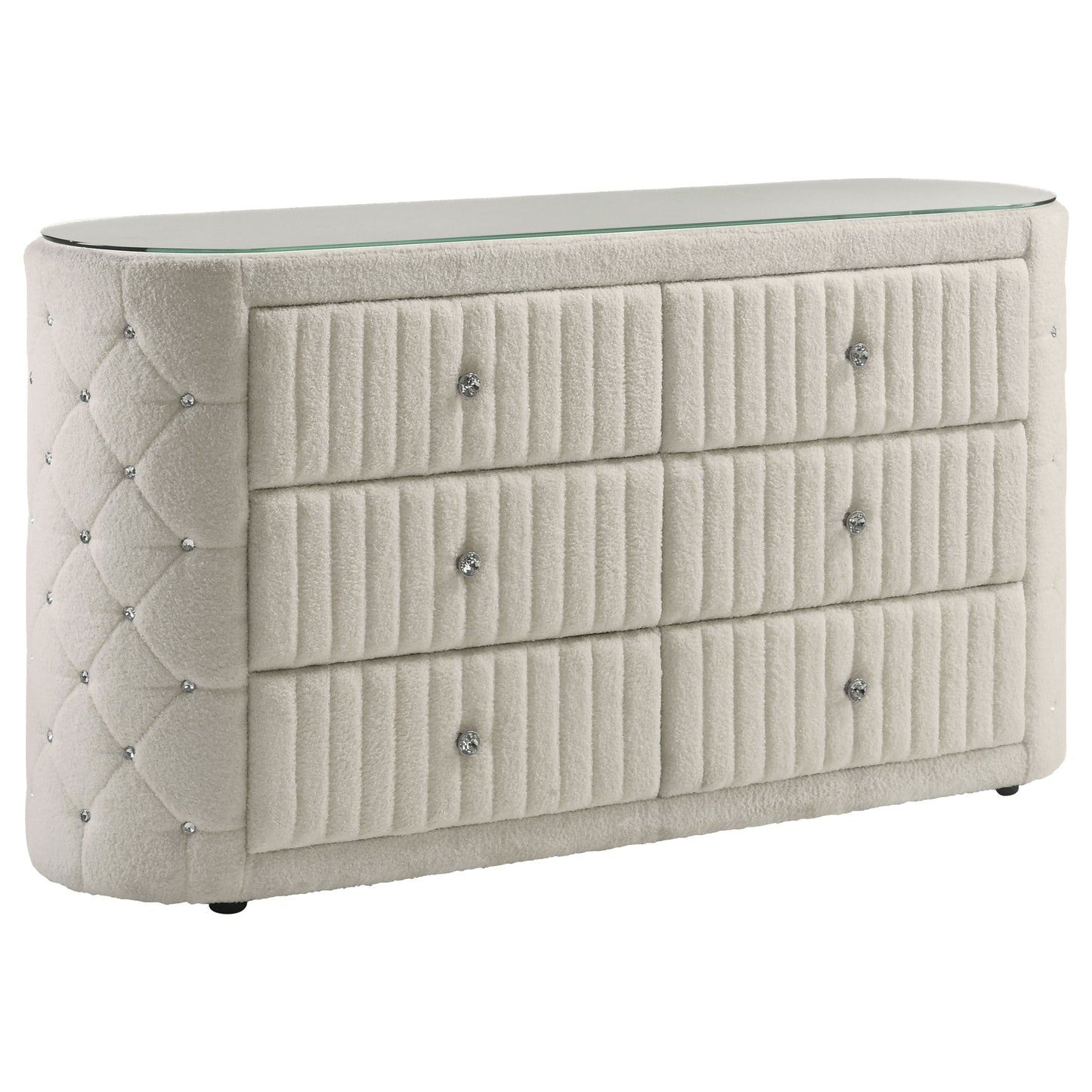 Sonya 6-Drawer Upholstered Bedroom Dresser Ivory Sonya 6-Drawer Upholstered Bedroom Dresser Ivory