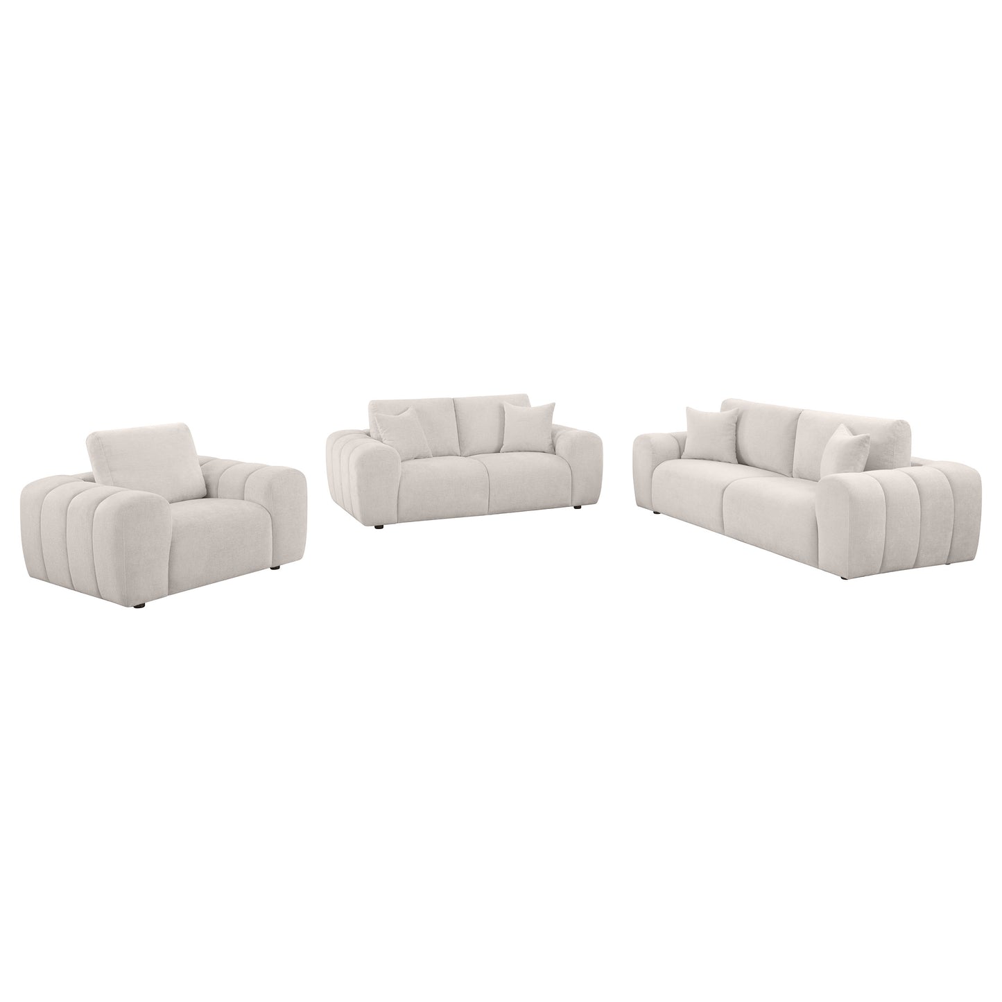 Burnett 3-piece Chenille Upholstered Sofa Set Ivory