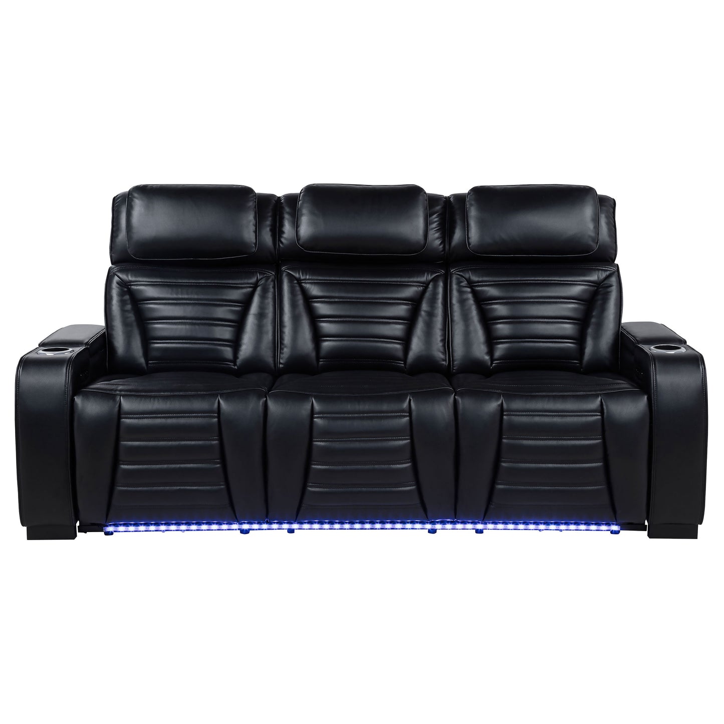 Zuma Faux Leather Dual Power Reclining LED Sofa Black
