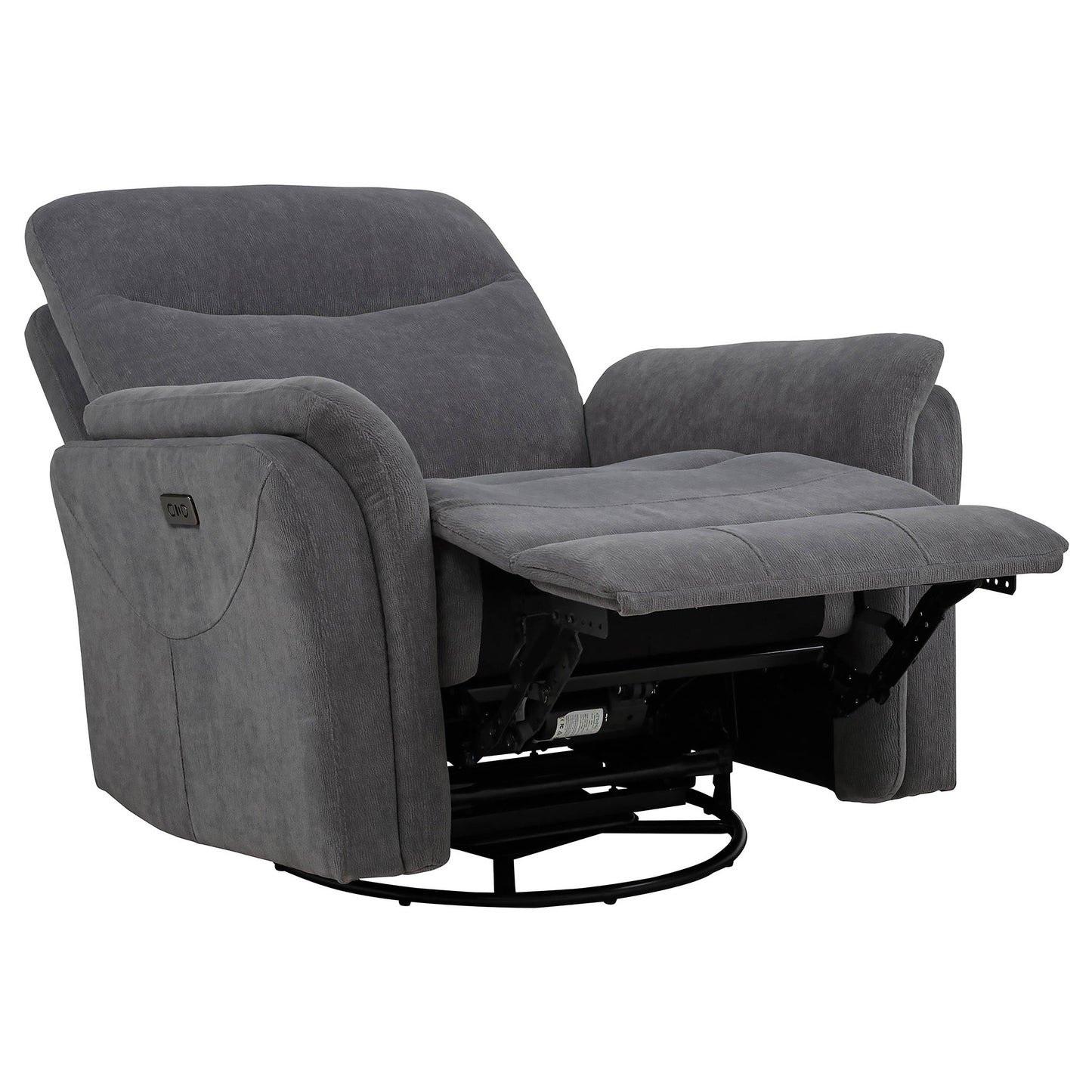 Adler Upholstered Power Swivel Glider Recliner Charcoal Grey