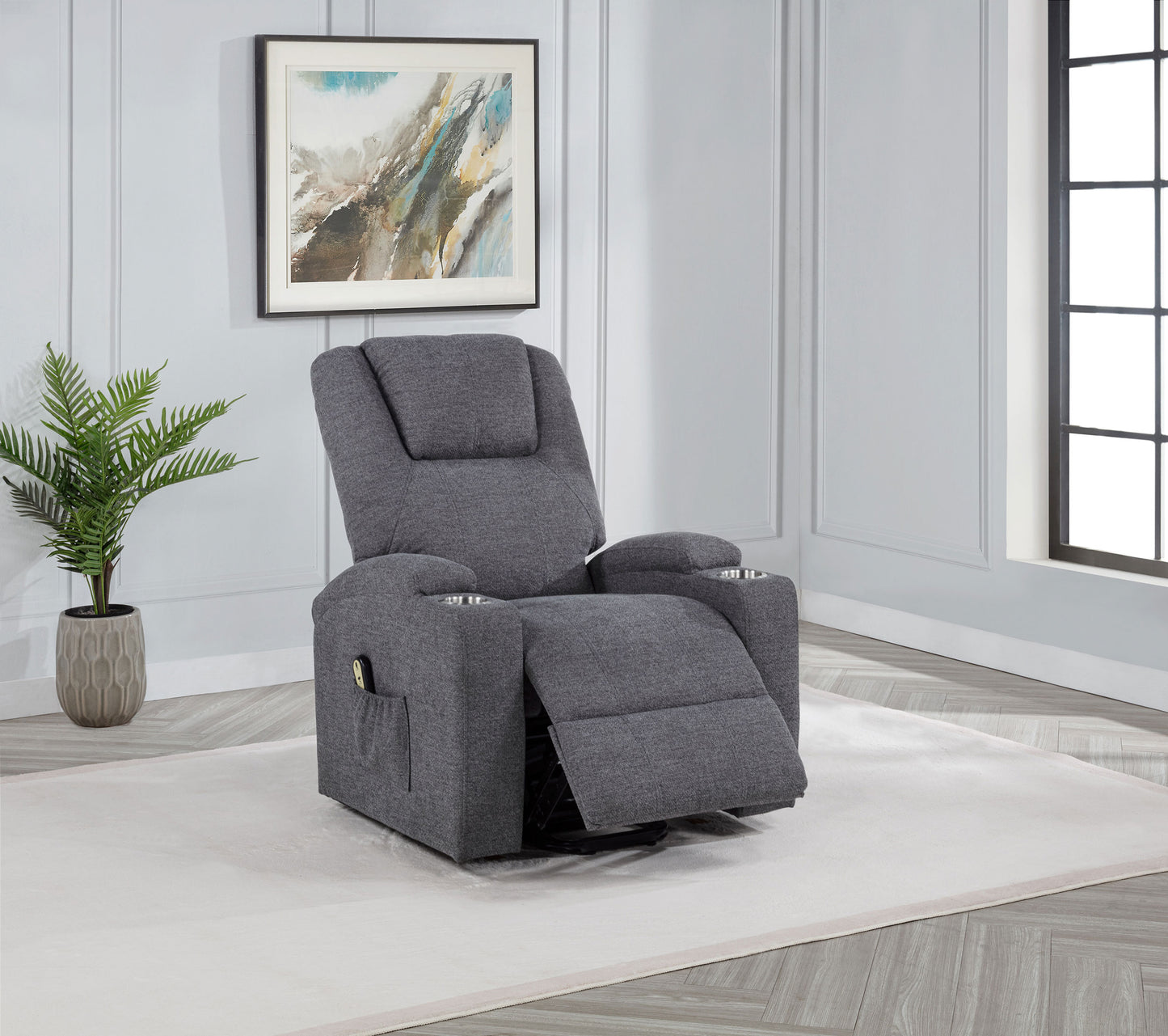 Louie Chenille Upholstered Power Lift Massage Chair Grey