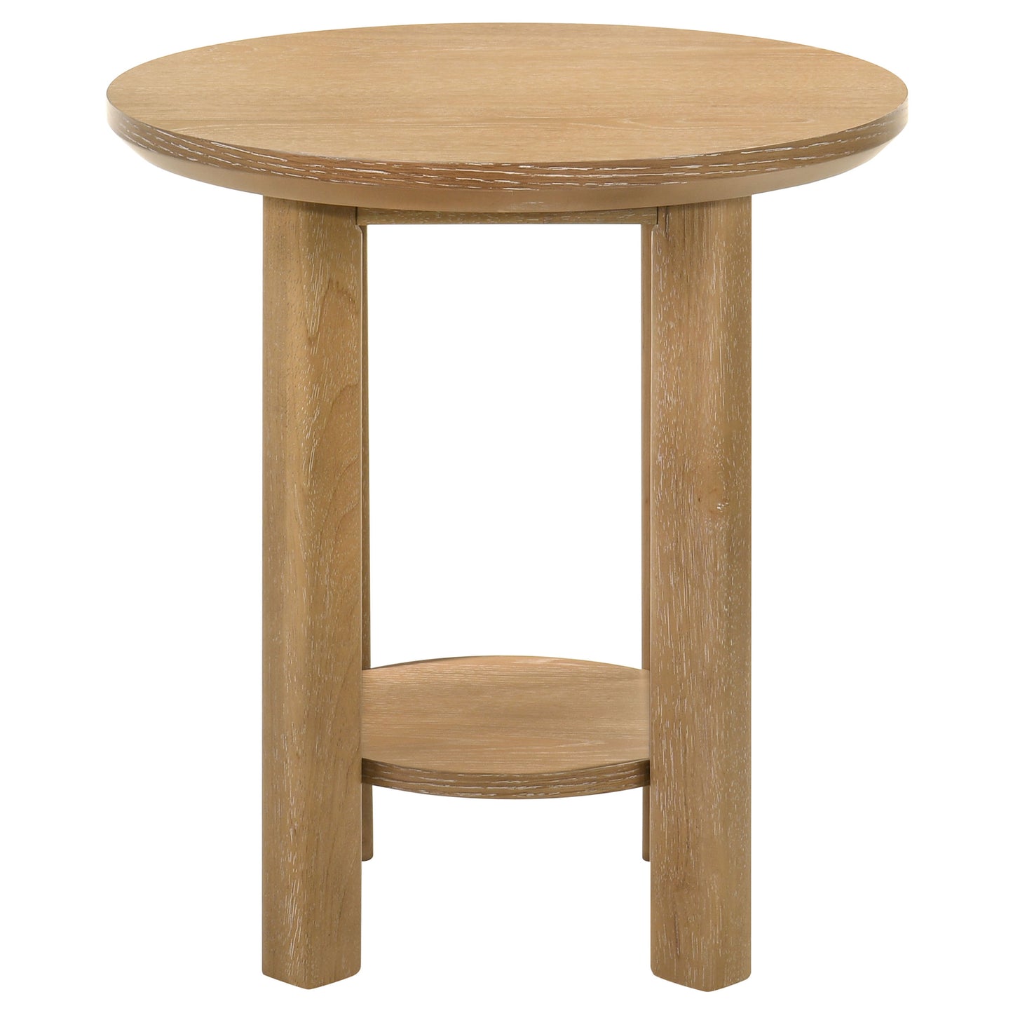 Ottowa Round Wood Side End Table with Shelf Washed Oak