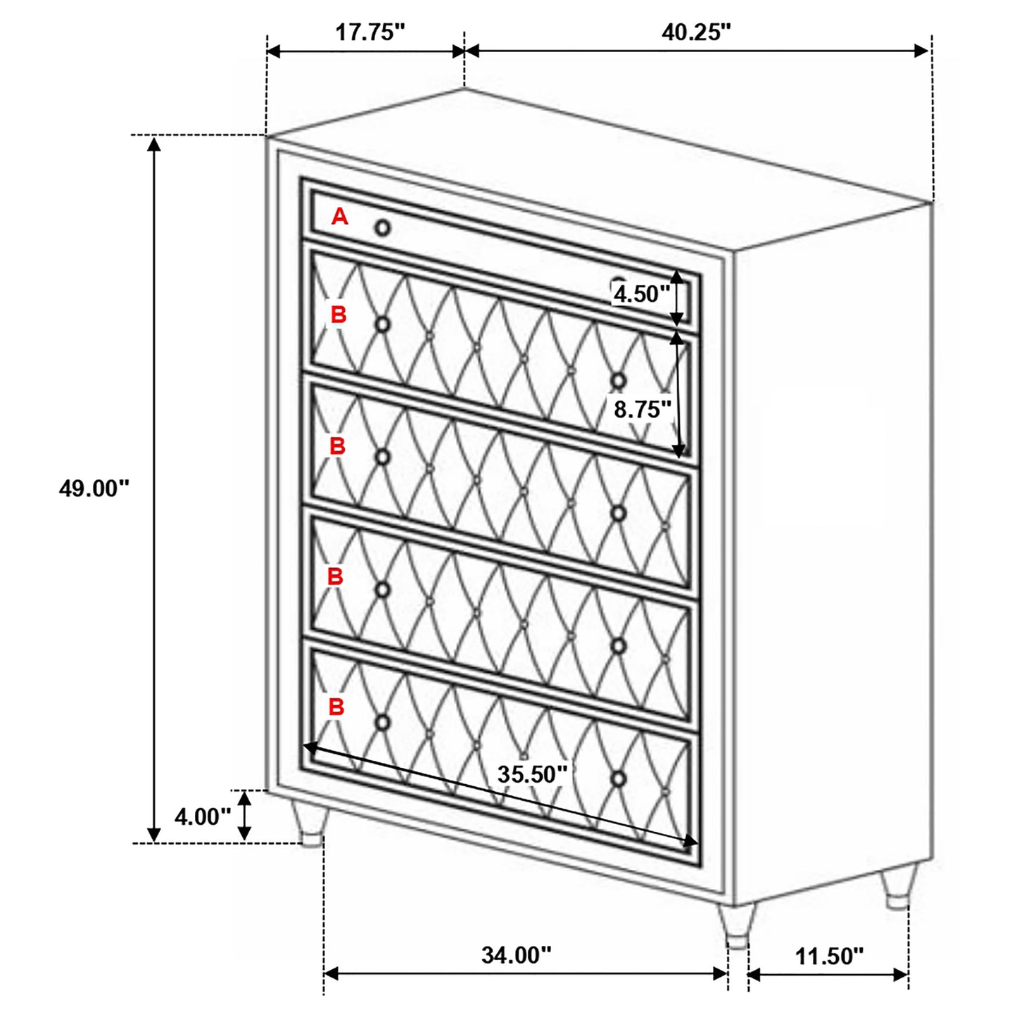 Juego de dormitorio Antonella California King de 5 piezas en color marfil